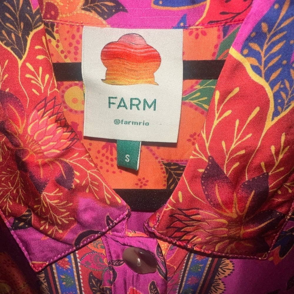 {FARM Rio Floral Pink Tropical Print Midi Shirt Dress Tapestry Size Small} - Picture 9 of 13